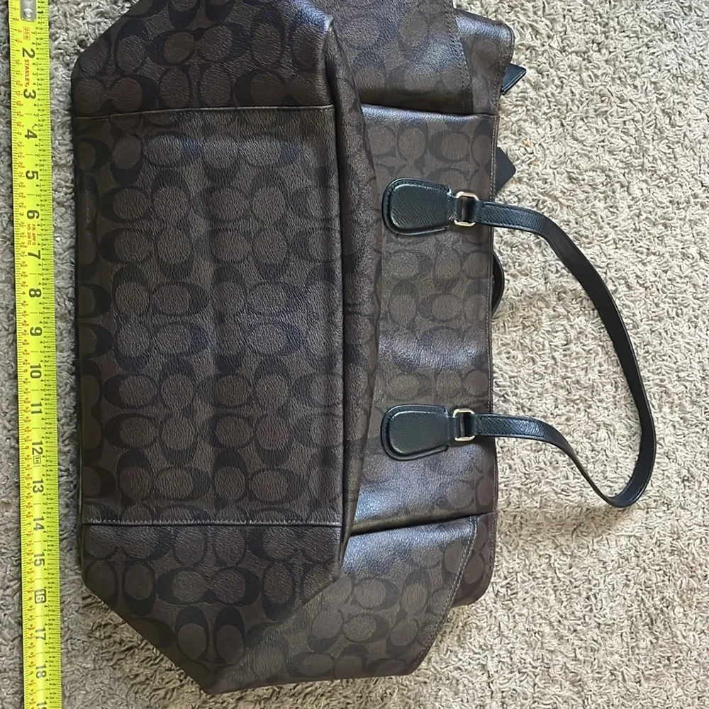 Coach brown diaper travel signature canvas leather tote bag